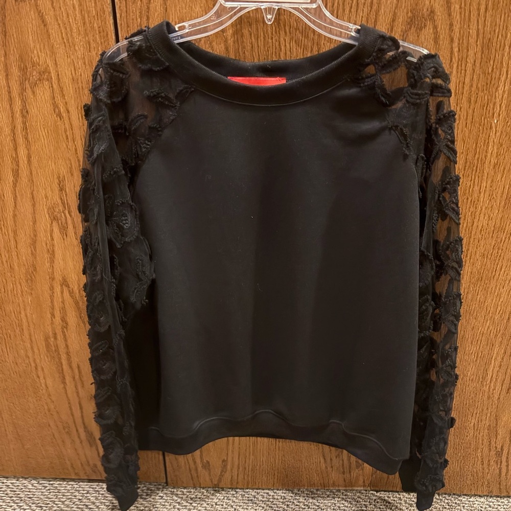 Akira Chicago Red Label Elegant Black Lace Sleeve Women's Top